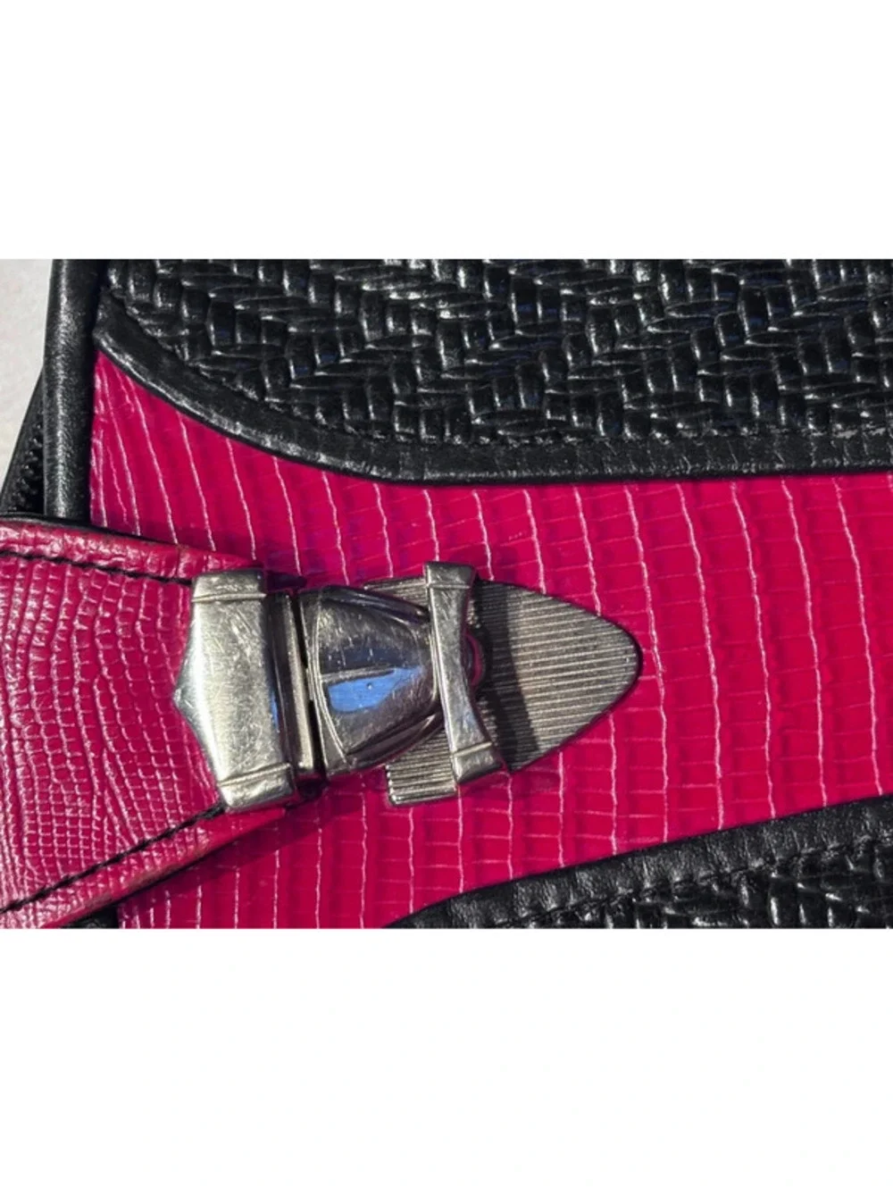 A Vintage Roche Leather 2002 Fuchsia & Black Textured Backpack